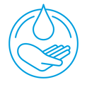 Sanitation and water icon with a drop of water and a hand catching it